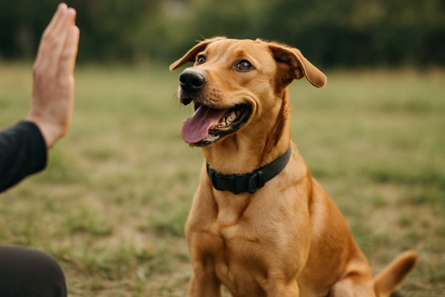 A split-screen image showing a concerned dog owner on the left side reviewing dog training content on a smartphone with a skeptical expression, and on the right side, a professional certified dog trainer working with a happy dog using positive reinforcement methods with treats and toys. The contrast illustrates the difference between unreliable online advice and trustworthy professional guidance.