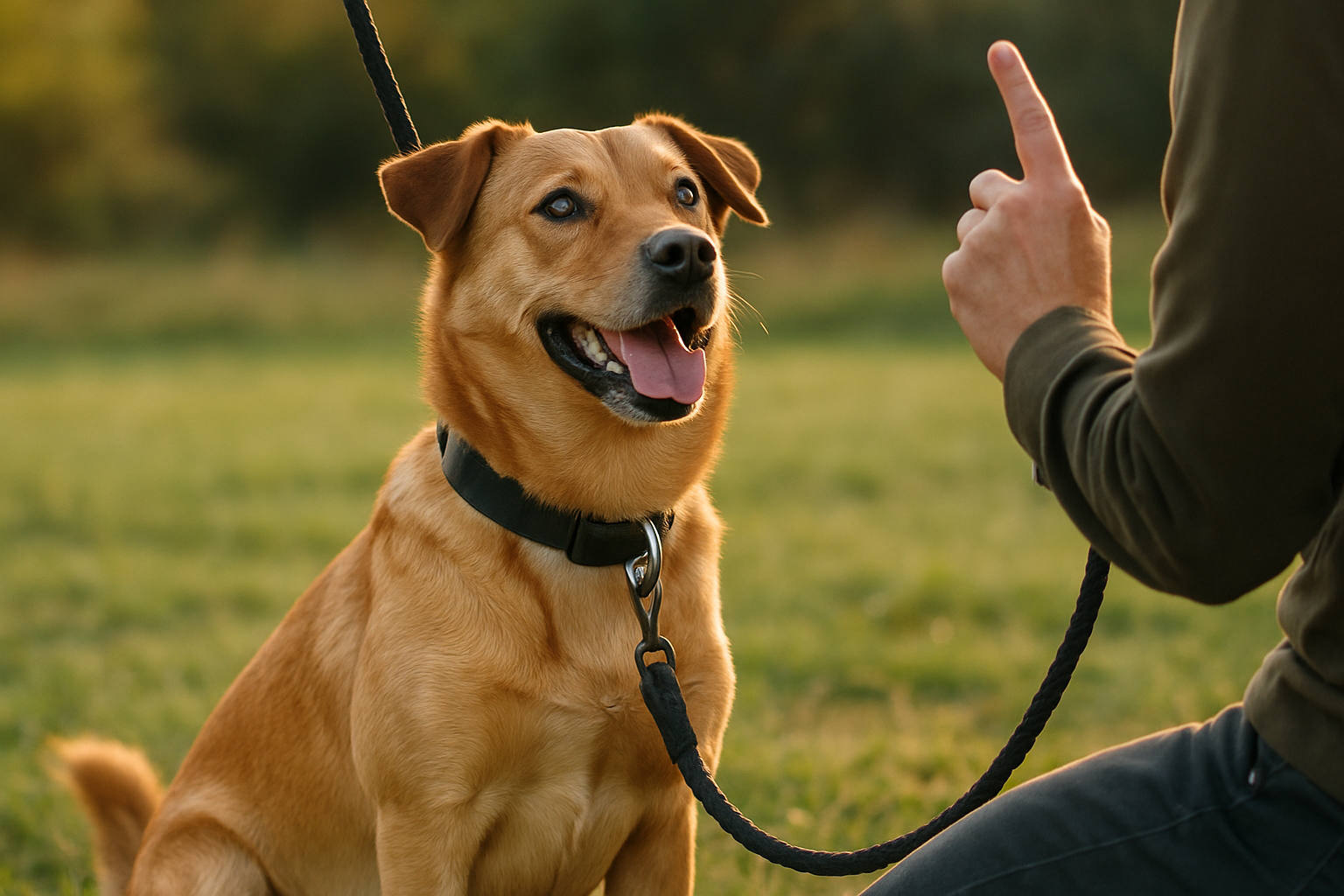 A young puppy with ears pinned back and tail tucked low, crouching beside a concerned owner who is sitting at eye level, offering a treat. The puppy is looking away from a harmless object (like a vacuum cleaner or plastic bag) in soft, natural indoor lighting, capturing a moment of gentle, supportive fear management without force or pressure.