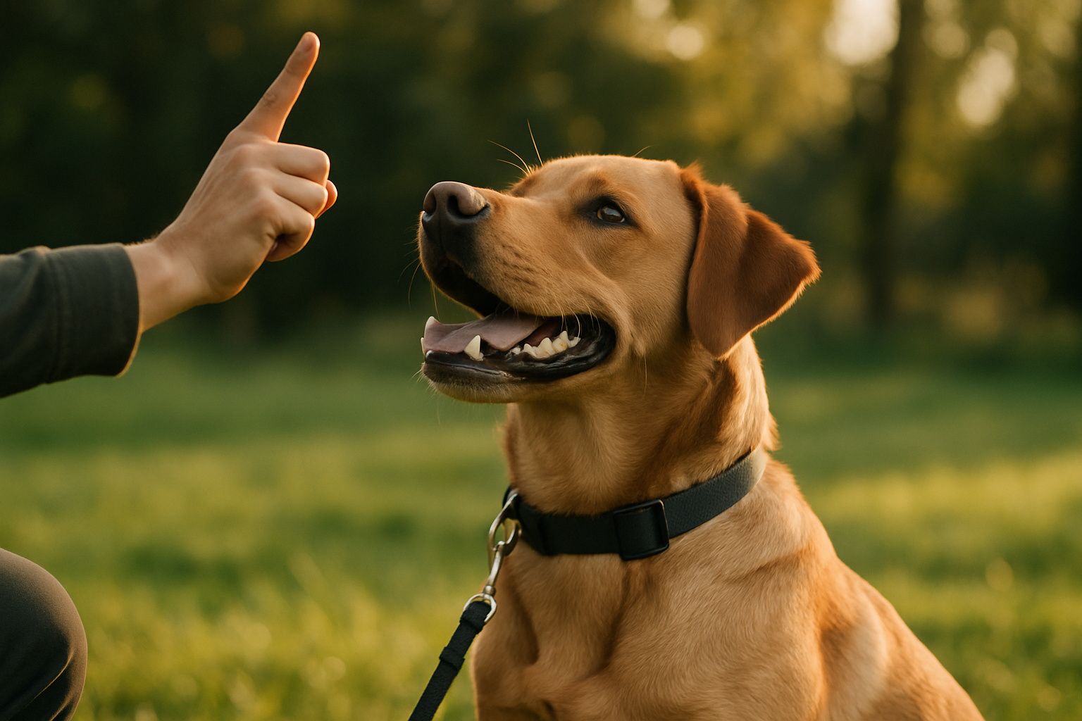 A split-screen image showing a young golden retriever puppy (8-12 weeks old) in a living room sitting attentively while an owner holds a treat, and on the other side, a 6-month-old puppy of the same breed walking calmly on a leash during an outdoor walk. Both scenes convey progressive training milestones, with the puppy showing increasing maturity and focus. The lighting is warm and natural, emphasizing the bond between dog and owner during training practice.
