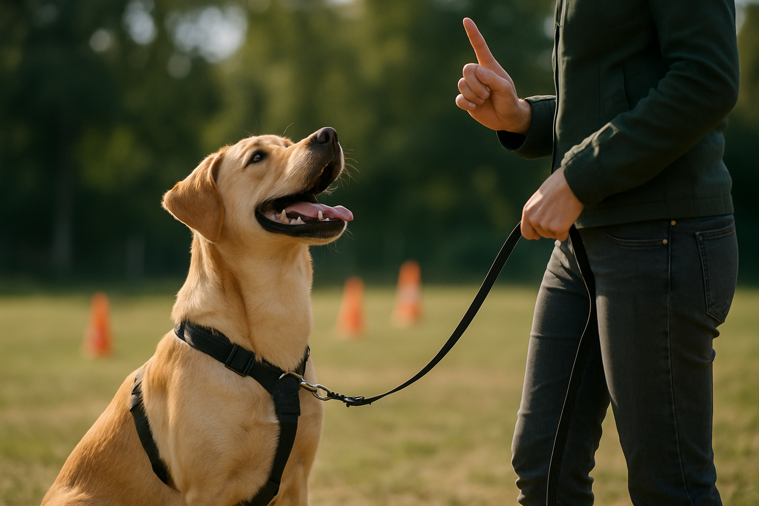 A calm puppy sitting with a toy while a person's hand gently approaches from the side, with a treat visible in the palm. The puppy appears relaxed with soft eyes and natural body posture, demonstrating the positive association-building phase of resource guarding prevention training. The background shows a safe, organized living space with separated feeding areas.